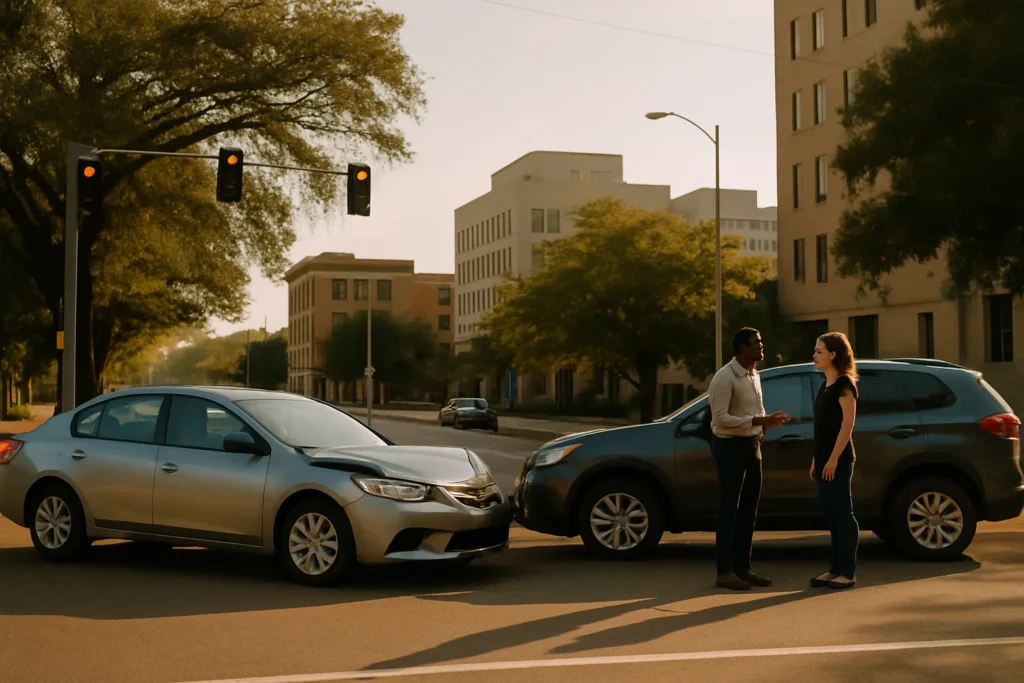 Preexisting condition car accident claim Jackson MS scene with vehicles and calm discussion
