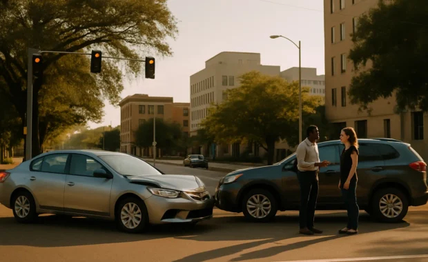 Preexisting condition car accident claim Jackson MS scene with vehicles and calm discussion