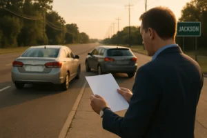 Jackson MS car accident claim deadline represented by vehicles and a calm roadside review