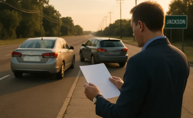 Jackson MS car accident claim deadline represented by vehicles and a calm roadside review