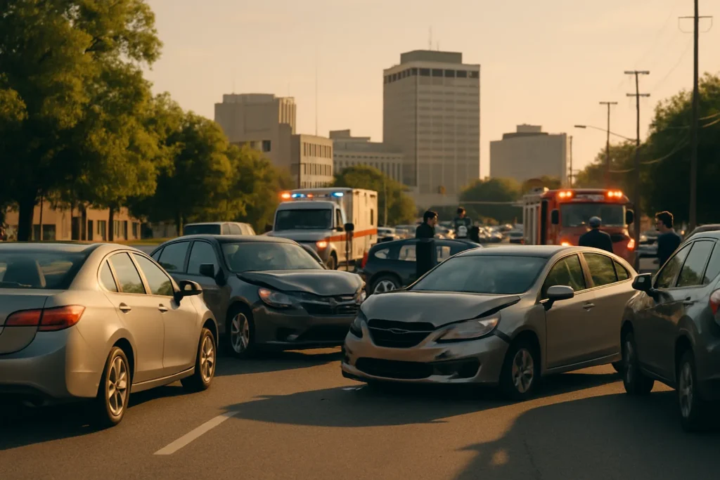 Multi vehicle accident lawyer Jackson MS article image showing a chain-reaction crash scene