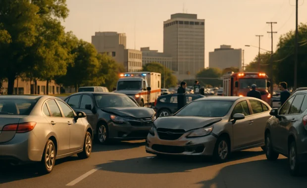 Multi vehicle accident lawyer Jackson MS article image showing a chain-reaction crash scene